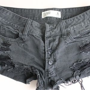 Black, low rise, torn jean shorts